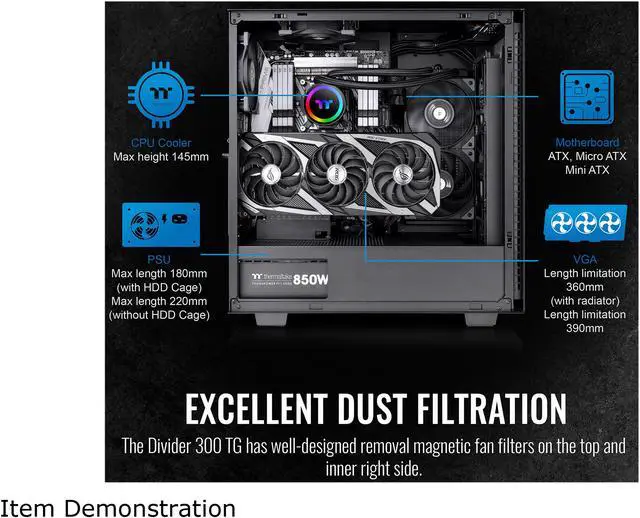 Alt view image 13 of 13 - Thermaltake Divider 300 Triangular Tempered Glass Type-C (USB 3.1 Gen 2) Water Cooling Ready ATX Mid Tower Computer Case, CA-1S2-00M1WN-00