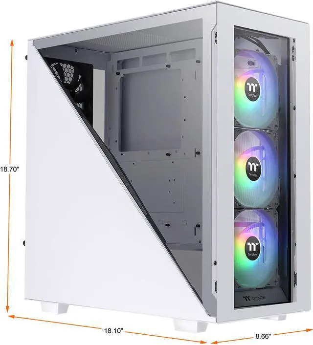 Alt view image 4 of 5 - Thermaltake Divider 300 ARGB Snow Triangular Tempered Glass Type-C (USB 3.1 Gen 2) Water Cooling Ready ATX Mid Tower Computer Case with 3 120mm ARGB Rear Fan Pre-Installed, CA-1S2-00M6WN-01
