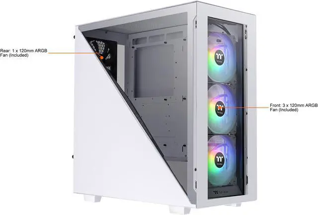 Alt view image 5 of 5 - Thermaltake Divider 300 ARGB Snow Triangular Tempered Glass Type-C (USB 3.1 Gen 2) Water Cooling Ready ATX Mid Tower Computer Case with 3 120mm ARGB Rear Fan Pre-Installed, CA-1S2-00M6WN-01