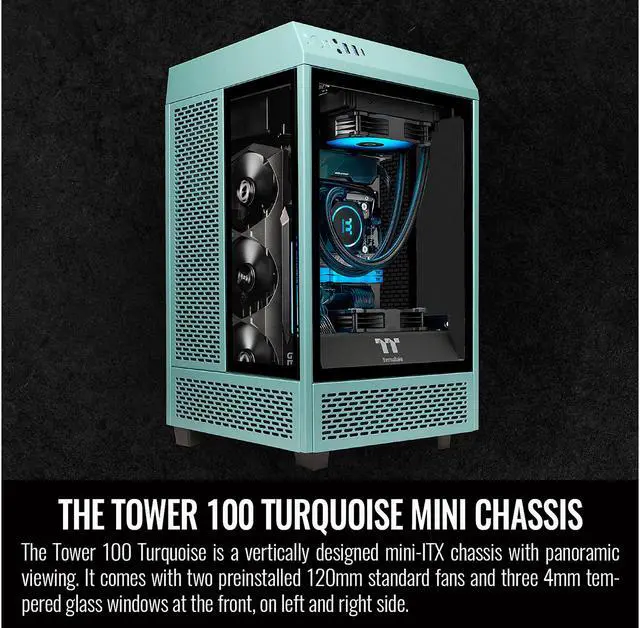 Alt view image 7 of 11 - Thermaltake Tower 100 Turquoise Edition Tempered Glass Type-C (USB 3.2 Gen 2) Mini Tower Computer Chassis Supports Mini-ITX CA-1R3-00SBWN-00