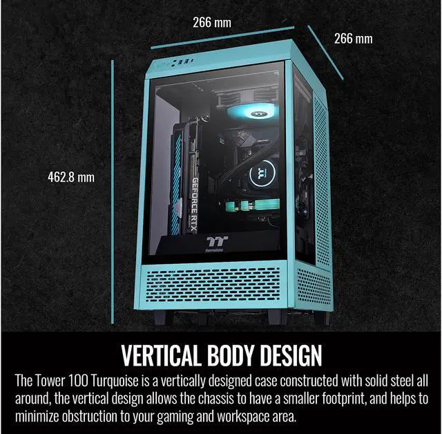 Alt view image 8 of 11 - Thermaltake Tower 100 Turquoise Edition Tempered Glass Type-C (USB 3.2 Gen 2) Mini Tower Computer Chassis Supports Mini-ITX CA-1R3-00SBWN-00