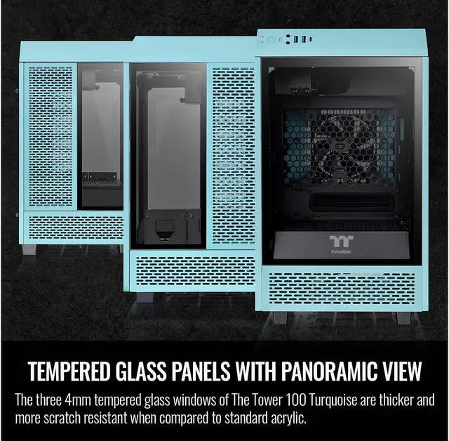 Alt view image 9 of 11 - Thermaltake Tower 100 Turquoise Edition Tempered Glass Type-C (USB 3.2 Gen 2) Mini Tower Computer Chassis Supports Mini-ITX CA-1R3-00SBWN-00