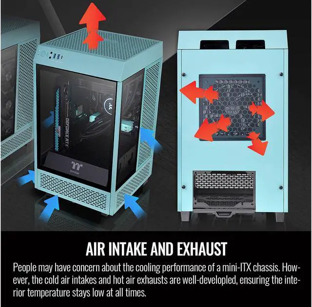 Alt view image 11 of 11 - Thermaltake Tower 100 Turquoise Edition Tempered Glass Type-C (USB 3.2 Gen 2) Mini Tower Computer Chassis Supports Mini-ITX CA-1R3-00SBWN-00
