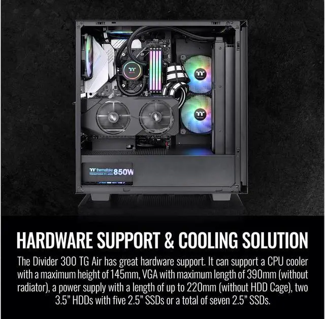 Alt view image 10 of 12 - Thermaltake Divider 300 TG Air Front Mesh Black Edition Triangular Tempered Glass Side Panel ATX Mid Tower Computer Case with 2 Pre-installed 120mm Fan CA-1S2-00M1WN-02