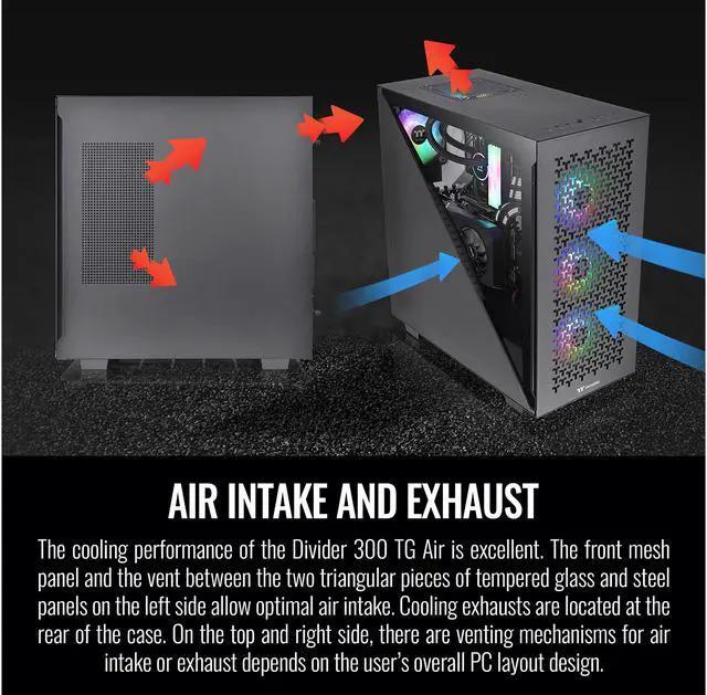 Alt view image 11 of 12 - Thermaltake Divider 300 TG Air Front Mesh Black Edition Triangular Tempered Glass Side Panel ATX Mid Tower Computer Case with 2 Pre-installed 120mm Fan CA-1S2-00M1WN-02