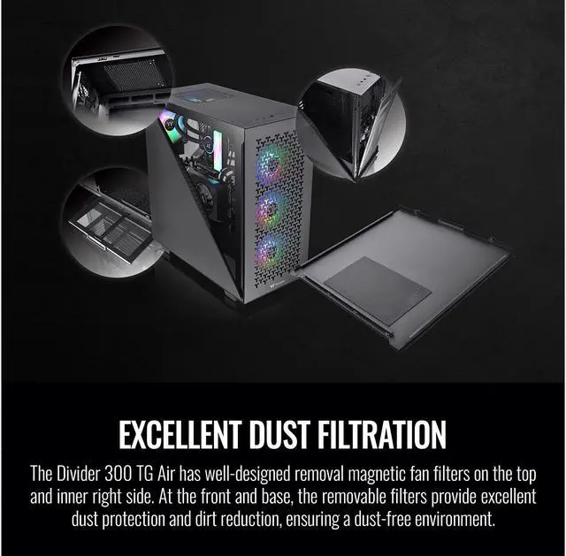 Alt view image 12 of 12 - Thermaltake Divider 300 TG Air Front Mesh Black Edition Triangular Tempered Glass Side Panel ATX Mid Tower Computer Case with 2 Pre-installed 120mm Fan CA-1S2-00M1WN-02