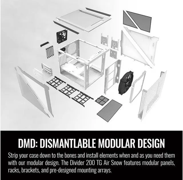 Alt view image 14 of 14 - Thermaltake Divider 200 TG Air Front Mesh Black Edition Triangular Tempered Glass Side Panel Micro-ATX Computer Case with Pre-installed 200mm Front Fan + 120mm Rear Fan CA-1V1-00S1WN-01