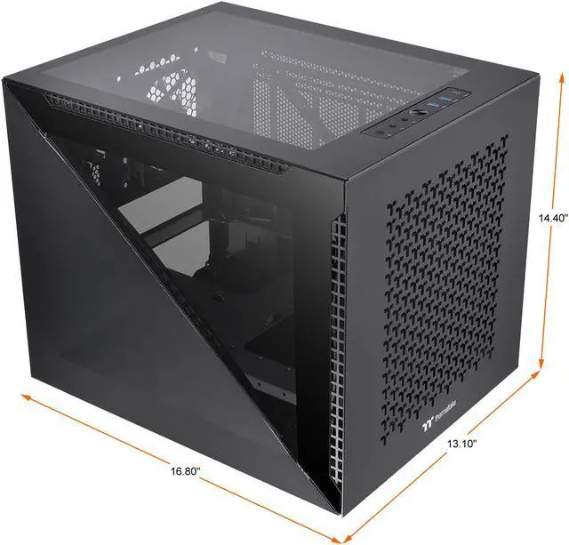 Alt view image 2 of 14 - Thermaltake Divider 200 TG Air Front Mesh Black Edition Triangular Tempered Glass Side Panel Micro-ATX Computer Case with Pre-installed 200mm Front Fan + 120mm Rear Fan CA-1V1-00S1WN-01
