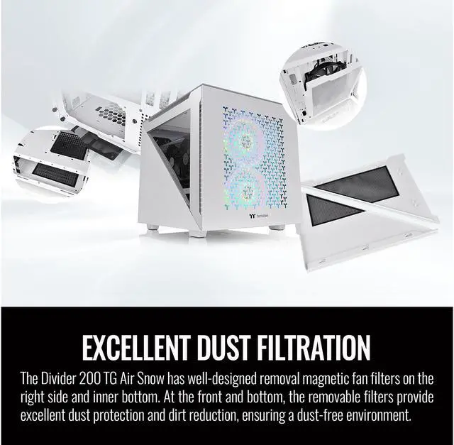 Alt view image 12 of 14 - Thermaltake Divider 200 TG Air Front Mesh Snow Edition Triangular Tempered Glass Side Panel Micro-ATX Computer Case with Pre-stalled 200mm Front Fan + 120mm Rear Fan CA-1V1-00S6WN-01