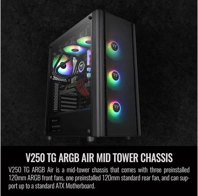 Alt view image 5 of 9 - Thermaltake V250 TG ARGB Air CA-1Q5-00M1WN-03 Black SPCC ATX Mid Tower Computer Case
