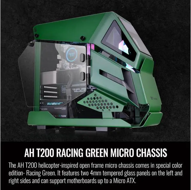 Alt view image 5 of 9 - Thermaltake AH T200 CA-1R4-00SCWN-00 Racing Green SPCC Micro ATX Tower Computer Case