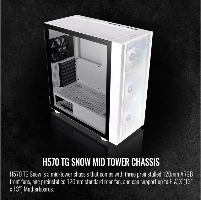 Alt view image 6 of 10 - Thermaltake H570 TG CA-1T9-00M6WN-00 White SPCC / Tempered Glass ATX Mid Tower Computer Case