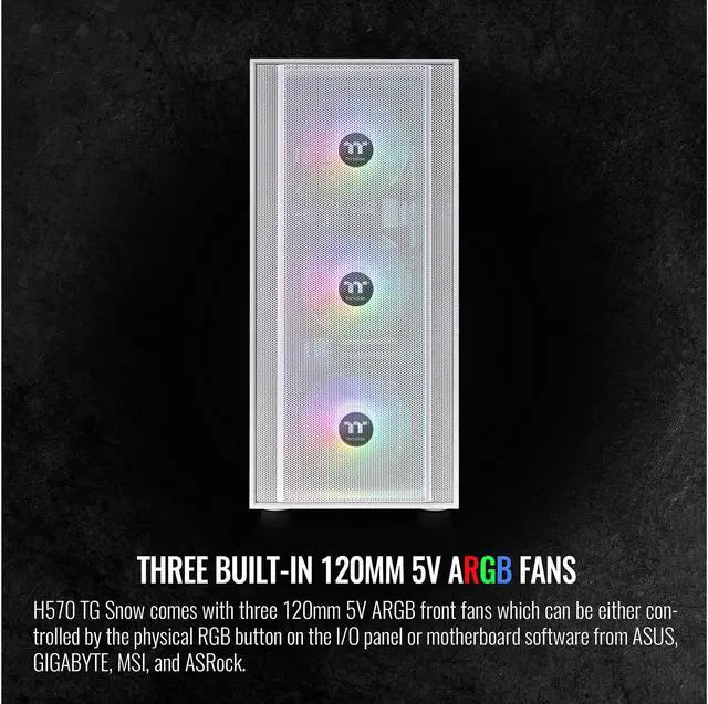 Alt view image 8 of 10 - Thermaltake H570 TG CA-1T9-00M6WN-00 White SPCC / Tempered Glass ATX Mid Tower Computer Case