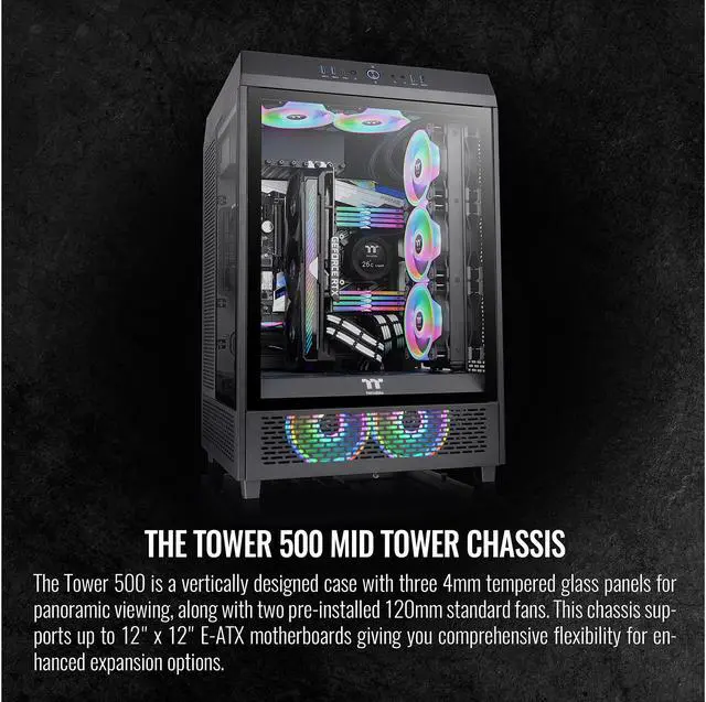 Alt view image 15 of 19 - Thermaltake The Tower 500 CA-1X1-00M1WN-00 Black SPCC / Tempered Glass ATX Mid Tower Computer Case