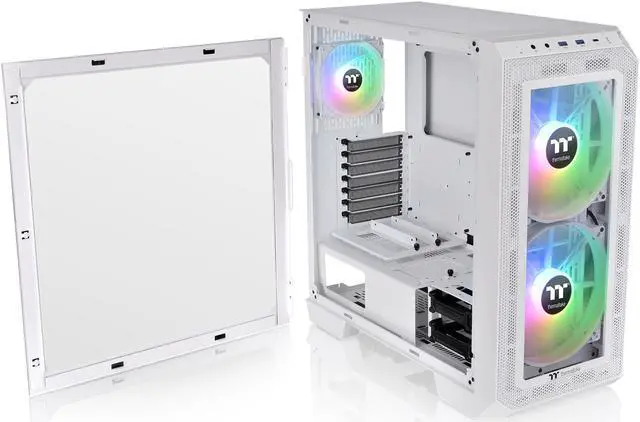 Alt view image 2 of 8 - Thermaltake View 300 MX Snow TG ARGB Motherboard Sync E-ATX Mid Tower Computer Case with 2x200mm Front & 1x120mm Rear ARGB Fan, Interchangeable Tempered Glass & Mesh Front Panel, CA-1P6-00M6WN-00