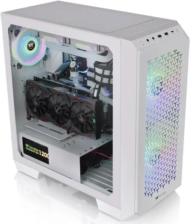 Alt view image 8 of 8 - Thermaltake View 300 MX Snow TG ARGB Motherboard Sync E-ATX Mid Tower Computer Case with 2x200mm Front & 1x120mm Rear ARGB Fan, Interchangeable Tempered Glass & Mesh Front Panel, CA-1P6-00M6WN-00