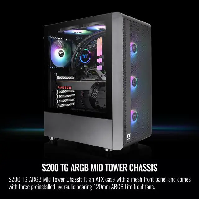 Alt view image 2 of 6 - Thermaltake S200 TG Black ATX Mid Tower ARGB Tempered Glass Computer Chassis with Mesh Front Panel CA-1X2-00M1WN-00