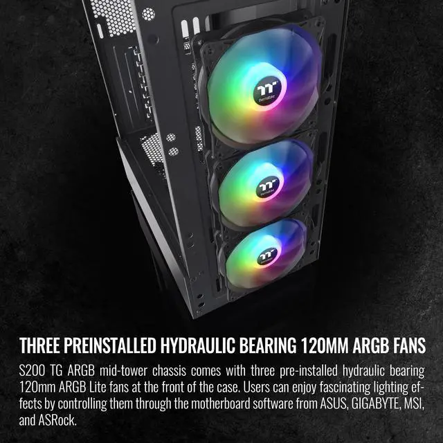 Alt view image 3 of 6 - Thermaltake S200 TG Black ATX Mid Tower ARGB Tempered Glass Computer Chassis with Mesh Front Panel CA-1X2-00M1WN-00