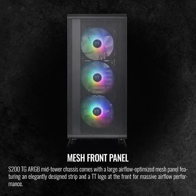 Alt view image 5 of 6 - Thermaltake S200 TG Black ATX Mid Tower ARGB Tempered Glass Computer Chassis with Mesh Front Panel CA-1X2-00M1WN-00