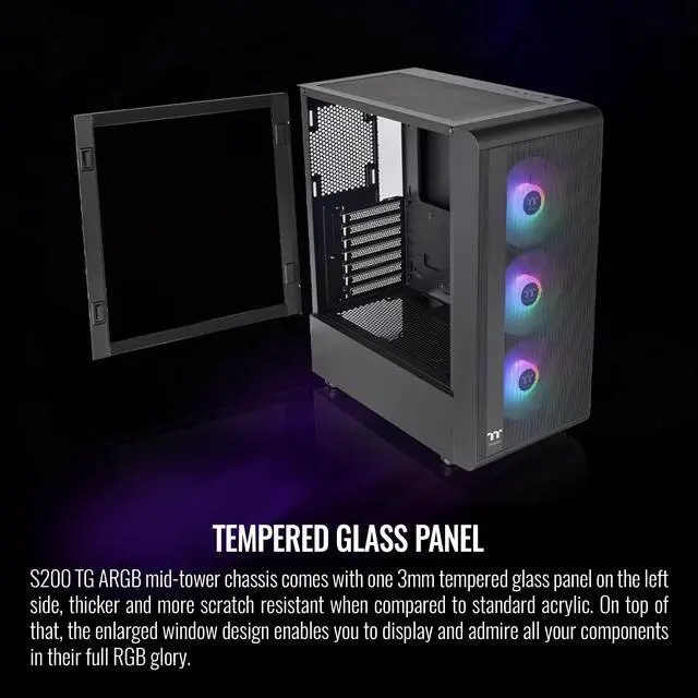 Alt view image 6 of 6 - Thermaltake S200 TG Black ATX Mid Tower ARGB Tempered Glass Computer Chassis with Mesh Front Panel CA-1X2-00M1WN-00