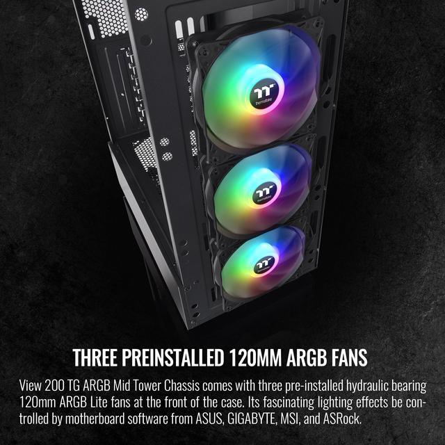 Alt view image 3 of 6 - Thermaltake View Series View 200 TG ARGB Black SPCC Mid Tower Computer Cases