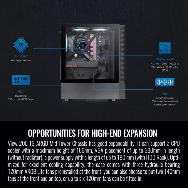 Alt view image 6 of 6 - Thermaltake View Series View 200 TG ARGB Black SPCC Mid Tower Computer Cases