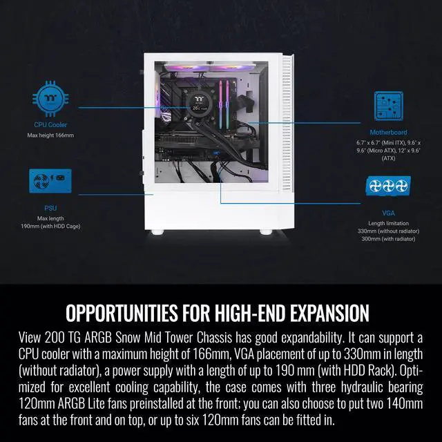 Alt view image 6 of 6 - Thermaltake View Series View 200 TG ARGB White SPCC Mid-Tower Computer Cases