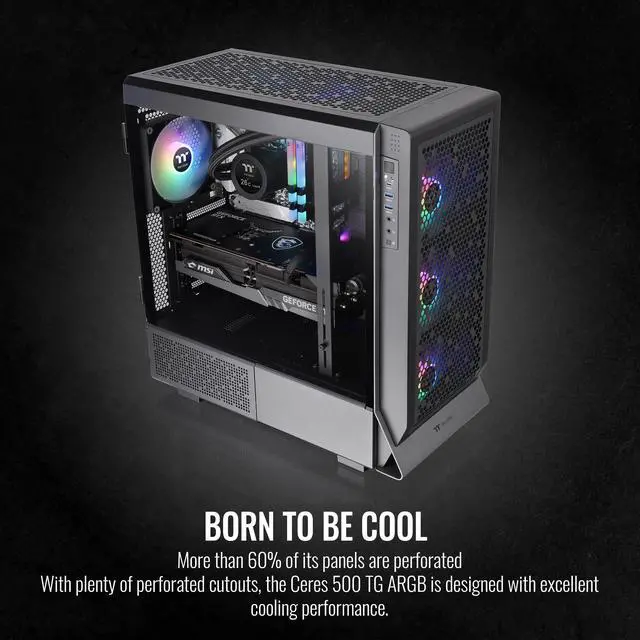 Alt view image 3 of 11 - Thermaltake Ceres 500 Black Mid Tower E-ATX Computer Case with Tempered Glass Side Panel; 4 Preinstalled 140mm PWM ARGB Fans; Rotational PCIe Slots & GPU Holder; CA-1X5-00M1WN-00