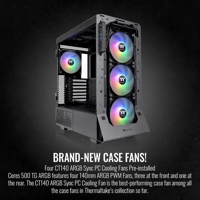 Alt view image 4 of 11 - Thermaltake Ceres 500 Black Mid Tower E-ATX Computer Case with Tempered Glass Side Panel; 4 Preinstalled 140mm PWM ARGB Fans; Rotational PCIe Slots & GPU Holder; CA-1X5-00M1WN-00