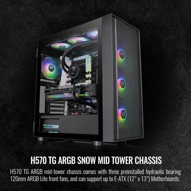 Alt view image 2 of 6 - Thermaltake H570 TG Black ATX Mid Tower ARGB Tempered Glass Computer Case Chassis with Mesh Front Panel CA-1T9-00M1WN-01