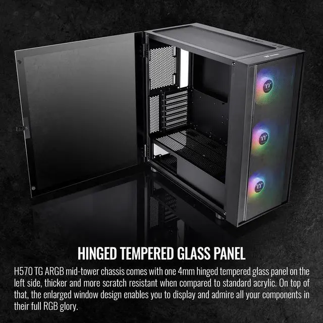 Alt view image 3 of 6 - Thermaltake H570 TG Black ATX Mid Tower ARGB Tempered Glass Computer Case Chassis with Mesh Front Panel CA-1T9-00M1WN-01