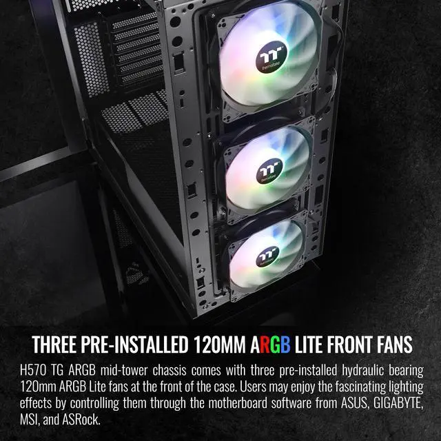 Alt view image 4 of 6 - Thermaltake H570 TG Black ATX Mid Tower ARGB Tempered Glass Computer Case Chassis with Mesh Front Panel CA-1T9-00M1WN-01