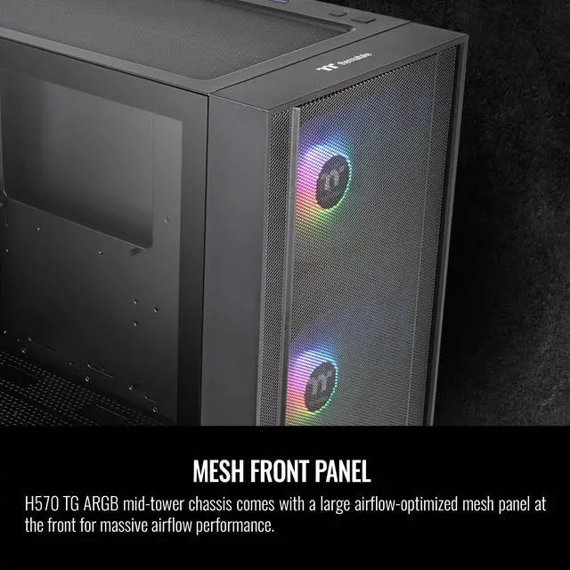 Alt view image 6 of 6 - Thermaltake H570 TG Black ATX Mid Tower ARGB Tempered Glass Computer Case Chassis with Mesh Front Panel CA-1T9-00M1WN-01