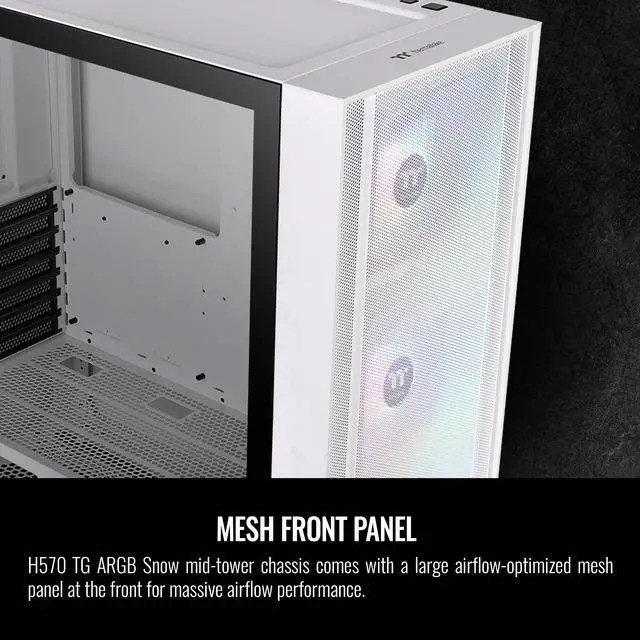 Alt view image 6 of 6 - Thermaltake H570 TG Snow Edition ATX Mid Tower ARGB Tempered Glass Computer Case Chassis with Mesh Front Panel CA-1T9-00M6WN-01