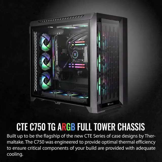 Alt view image 2 of 18 - Thermaltake CTE C750 TG ARGB E-ATX Full Tower with Centralized Thermal Efficiency Design; 3x140mm CT140 ARGB Fans Pre-Installed; Tempered Glass Front & Side Panel; CA-1X6-00F1WN-01