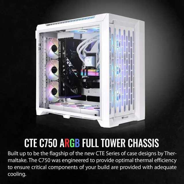 Alt view image 2 of 18 - Thermaltake CTE C750 TG ARGB Snow E-ATX Full Tower with Centralized Thermal Efficiency Design; 3x140mm White CT140 ARGB Fans Pre-Installed; Tempered Glass Front & Side Panel; CA-1X6-00F6WN-01