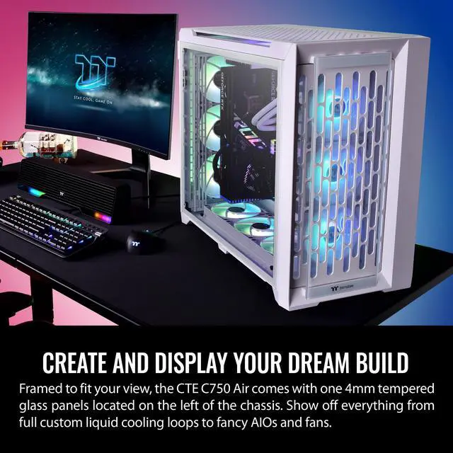 Alt view image 3 of 18 - Thermaltake CTE C750 TG ARGB Snow E-ATX Full Tower with Centralized Thermal Efficiency Design; 3x140mm White CT140 ARGB Fans Pre-Installed; Tempered Glass Front & Side Panel; CA-1X6-00F6WN-01