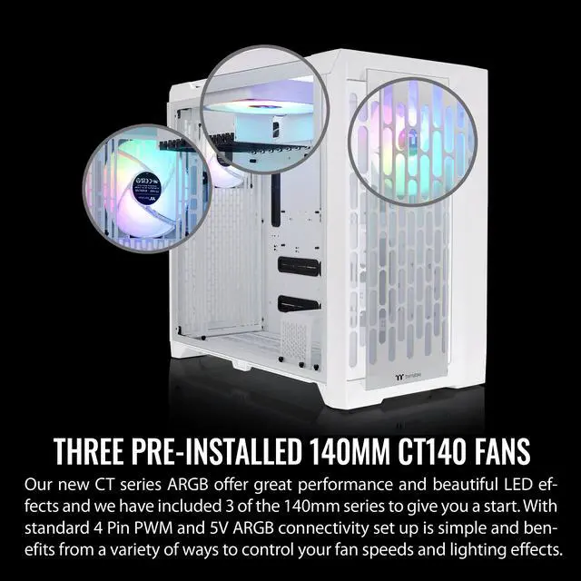 Alt view image 5 of 18 - Thermaltake CTE C750 TG ARGB Snow E-ATX Full Tower with Centralized Thermal Efficiency Design; 3x140mm White CT140 ARGB Fans Pre-Installed; Tempered Glass Front & Side Panel; CA-1X6-00F6WN-01