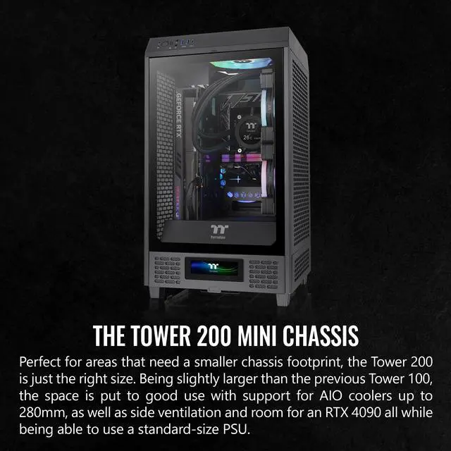 Alt view image 2 of 17 - Thermaltake Tower 200 Mini-ITX Computer Case; 2x140mm Pre-installed CT140 Fans; Supports GPU Length Up To 380mm; CA-1X9-00S1WN-00; Black