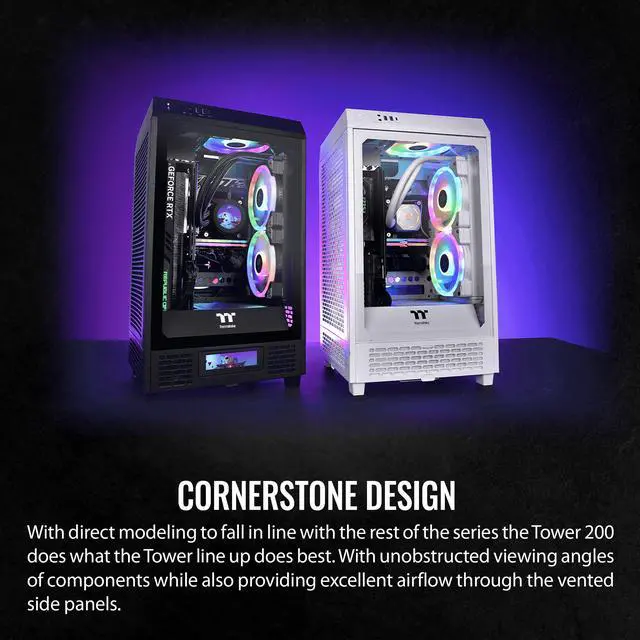 Alt view image 3 of 17 - Thermaltake Tower 200 Mini-ITX Computer Case; 2x140mm Pre-installed CT140 Fans; Supports GPU Length Up To 380mm; CA-1X9-00S1WN-00; Black
