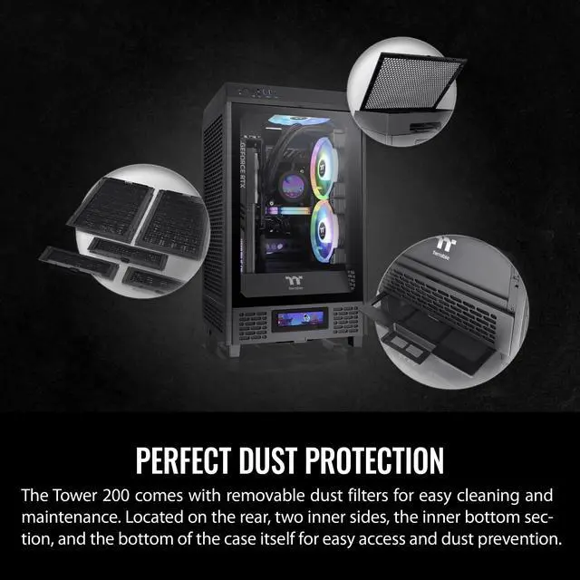 Alt view image 5 of 17 - Thermaltake Tower 200 Mini-ITX Computer Case; 2x140mm Pre-installed CT140 Fans; Supports GPU Length Up To 380mm; CA-1X9-00S1WN-00; Black