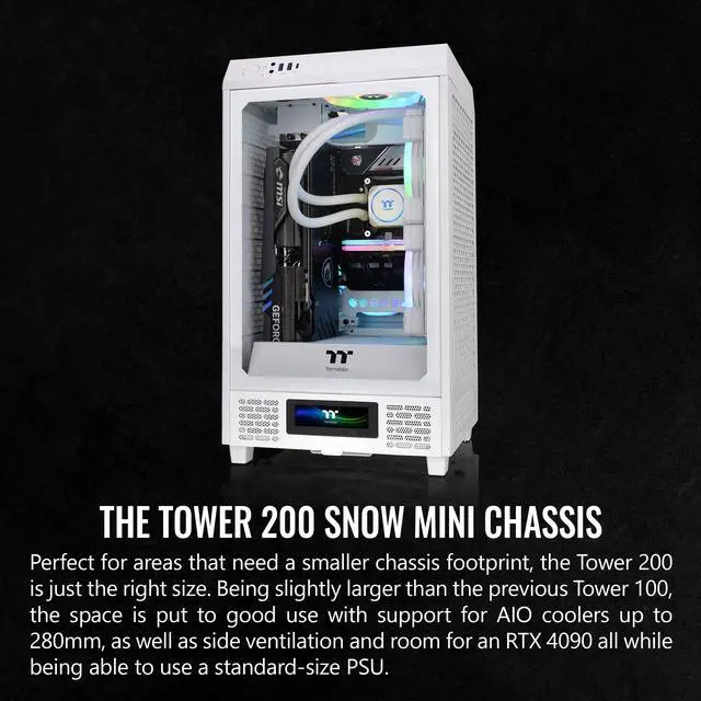 Alt view image 2 of 17 - Thermaltake Tower 200 Snow Mini-ITX Computer Case; 2x140mm Pre-installed White CT140 Fans; Supports GPU Length Up To 380mm; CA-1X9-00S6WN-00; White