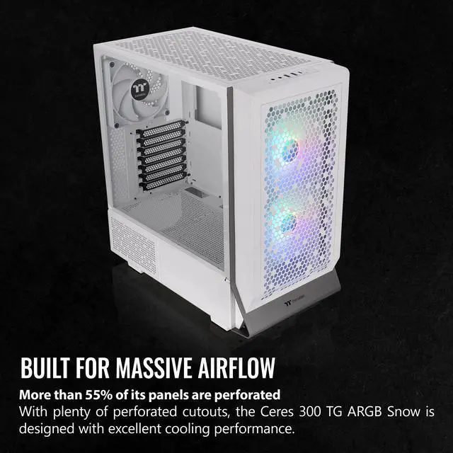 Alt view image 3 of 12 - Thermaltake Ceres 300 Snow Edition Mid Tower E-ATX Computer Case With Tempered Glass Side Panel; 2xCT140 ARGB Fan Preinstalled; Rotational PCIe Slots & GPU Holder; CA-1Y2-00M6WN-00