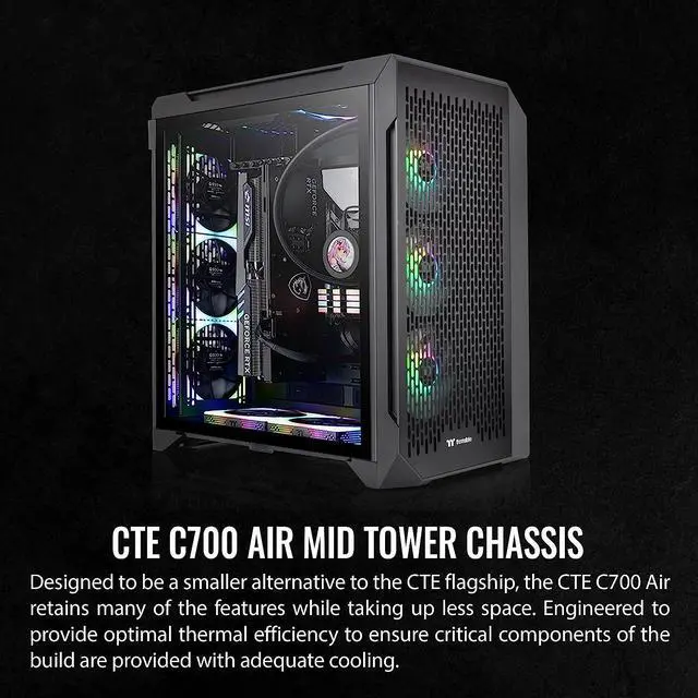Alt view image 2 of 19 - Thermaltake CTE C700 Air Mid Tower with Centralized Thermal Efficiency Design; 3x140mm CT140 Fans Pre-Installed; Tempered Glass Side Panel; CA-1X7-00F1WN-00