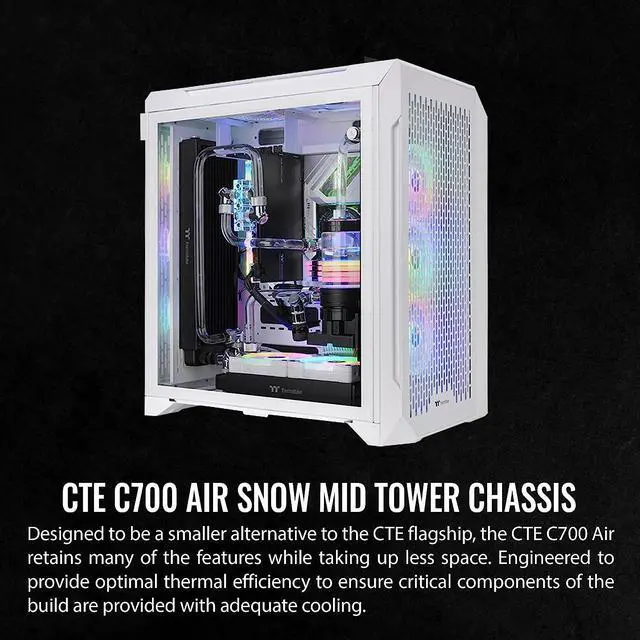 Alt view image 2 of 19 - Thermaltake CTE C700 Air Snow Mid Tower with Centralized Thermal Efficiency Design; 3x140mm White CT140 Fans Pre-Installed; Tempered Glass Side Panel; CA-1X7-00F6WN-00; White