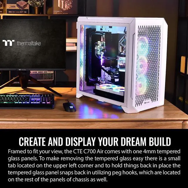 Alt view image 5 of 19 - Thermaltake CTE C700 Air Snow Mid Tower with Centralized Thermal Efficiency Design; 3x140mm White CT140 Fans Pre-Installed; Tempered Glass Side Panel; CA-1X7-00F6WN-00; White