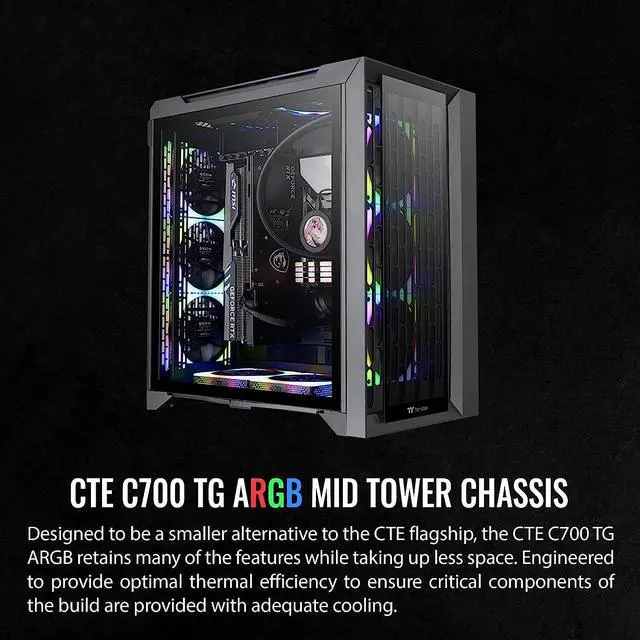 Alt view image 2 of 19 - Thermaltake CTE C700 TG ARGB E-ATX Mid Tower Centralized Thermal Efficiency Design; 3x140mm CT140 ARGB Fans Pre-Installed; Tempered Glass Front & Side Panel; CA-1X7-00F1WN-01