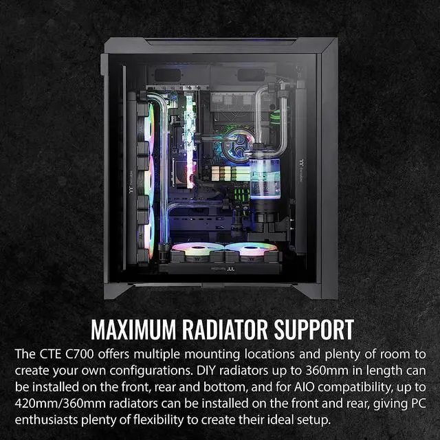 Alt view image 6 of 19 - Thermaltake CTE C700 TG ARGB E-ATX Mid Tower Centralized Thermal Efficiency Design; 3x140mm CT140 ARGB Fans Pre-Installed; Tempered Glass Front & Side Panel; CA-1X7-00F1WN-01