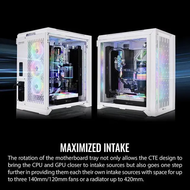 Alt view image 4 of 18 - Thermaltake CTE C700 TG ARGB Snow Mid Tower with Centralized Thermal Efficiency Design; 3x140mm White CT140 ARGB Fans Pre-Installed; Tempered Glass Front & Side Panel; CA-1X7-00F6WN-01; White