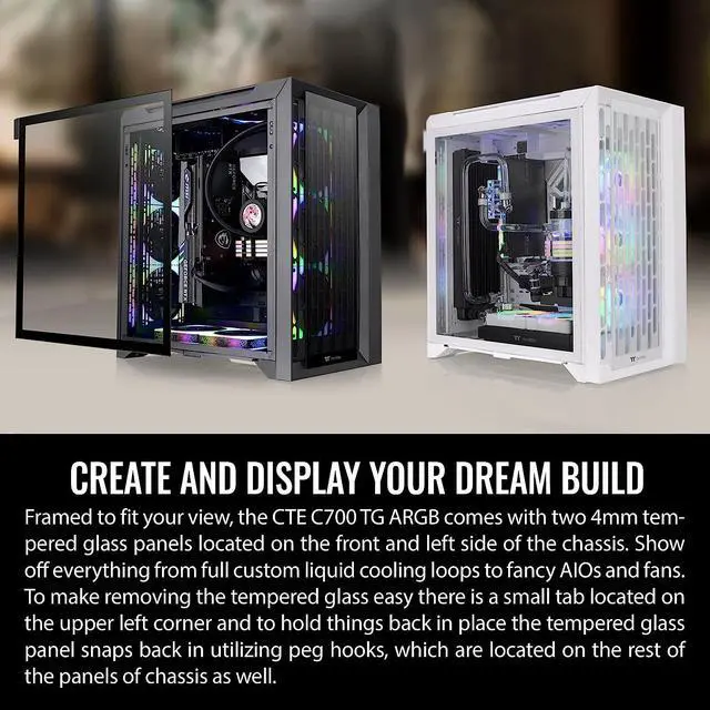 Alt view image 5 of 18 - Thermaltake CTE C700 TG ARGB Snow Mid Tower with Centralized Thermal Efficiency Design; 3x140mm White CT140 ARGB Fans Pre-Installed; Tempered Glass Front & Side Panel; CA-1X7-00F6WN-01; White
